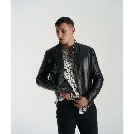Contrasting Side Black Leather Jacket